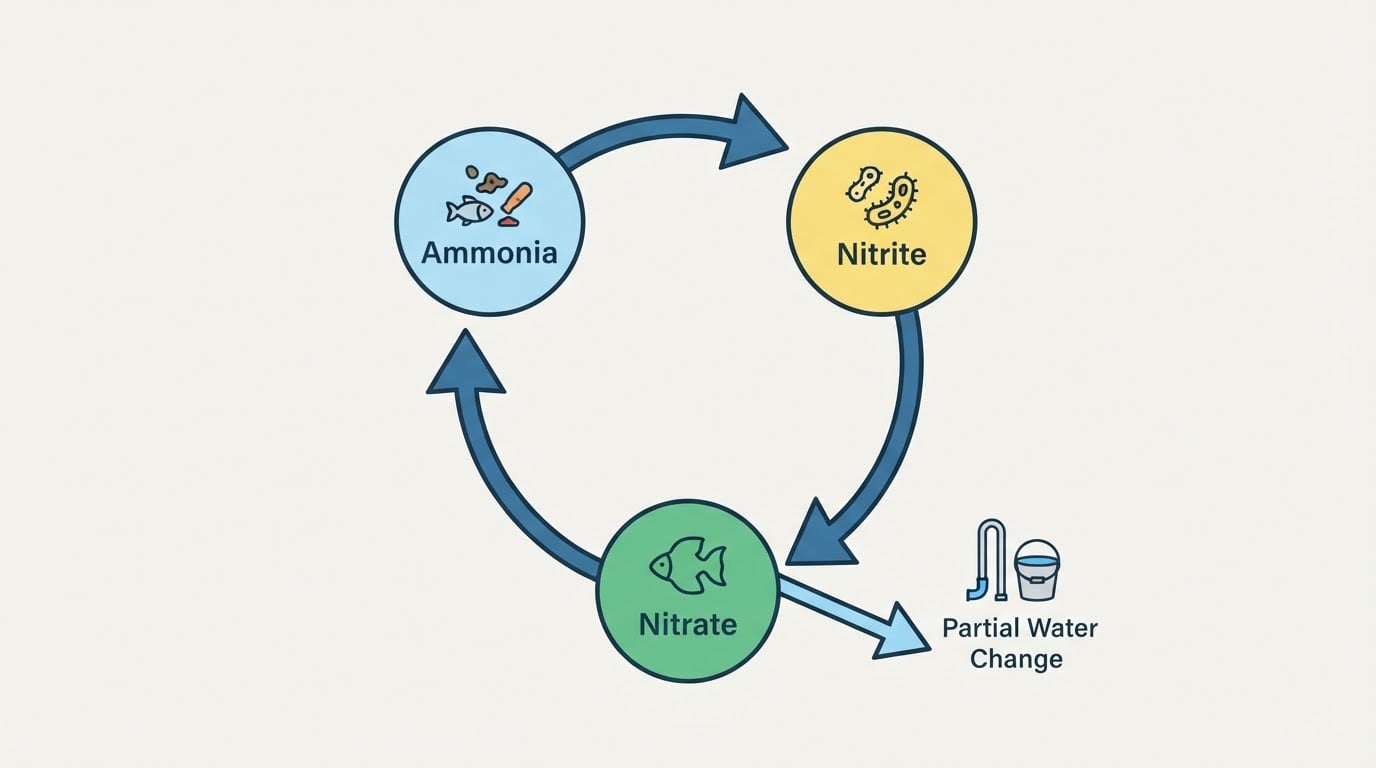 Workflow diagram for betta fish tank with filter.