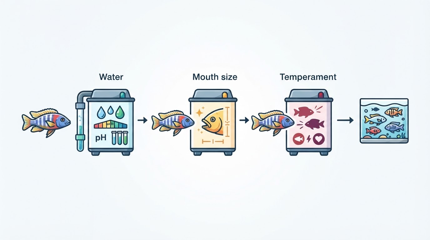 Workflow diagram for cichlid tank mates.