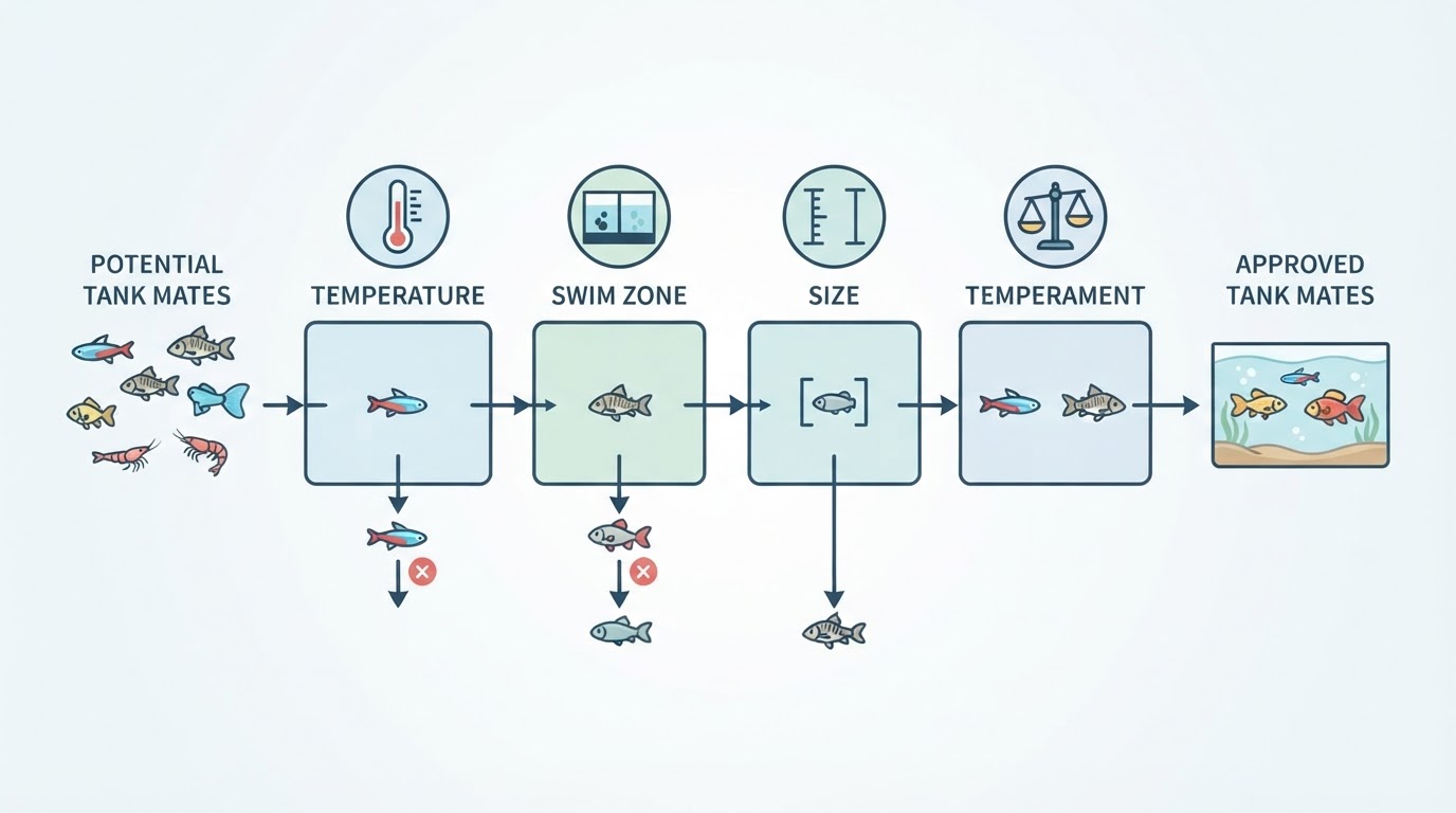 Workflow diagram for betta fish tank mates.