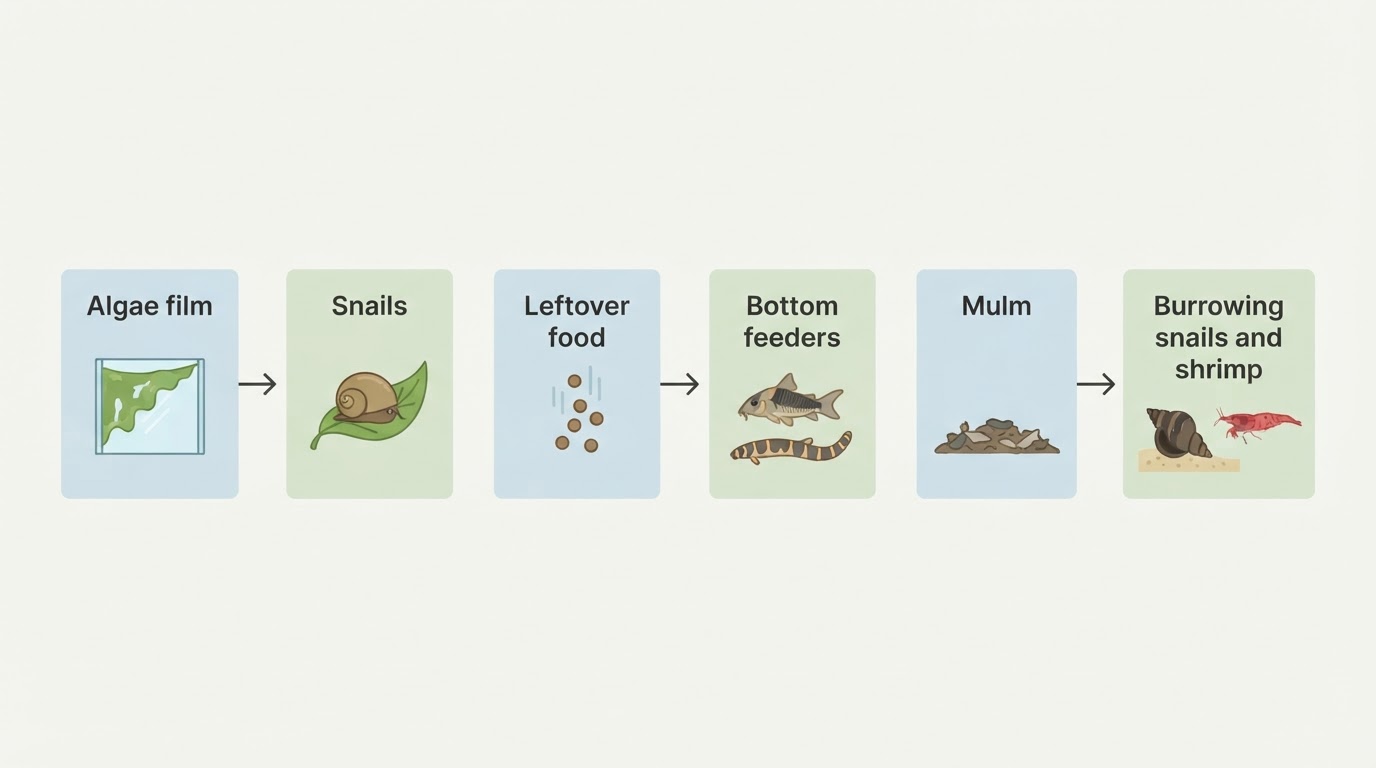 Workflow diagram for aquarium clean up crew freshwater.