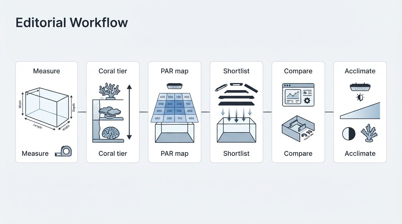 Workflow diagram for best led light for reef tank.