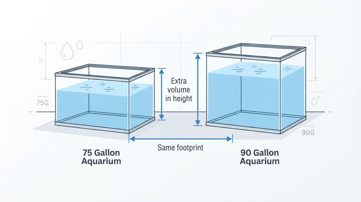 Workflow diagram for 75 vs 90 gallon aquarium.