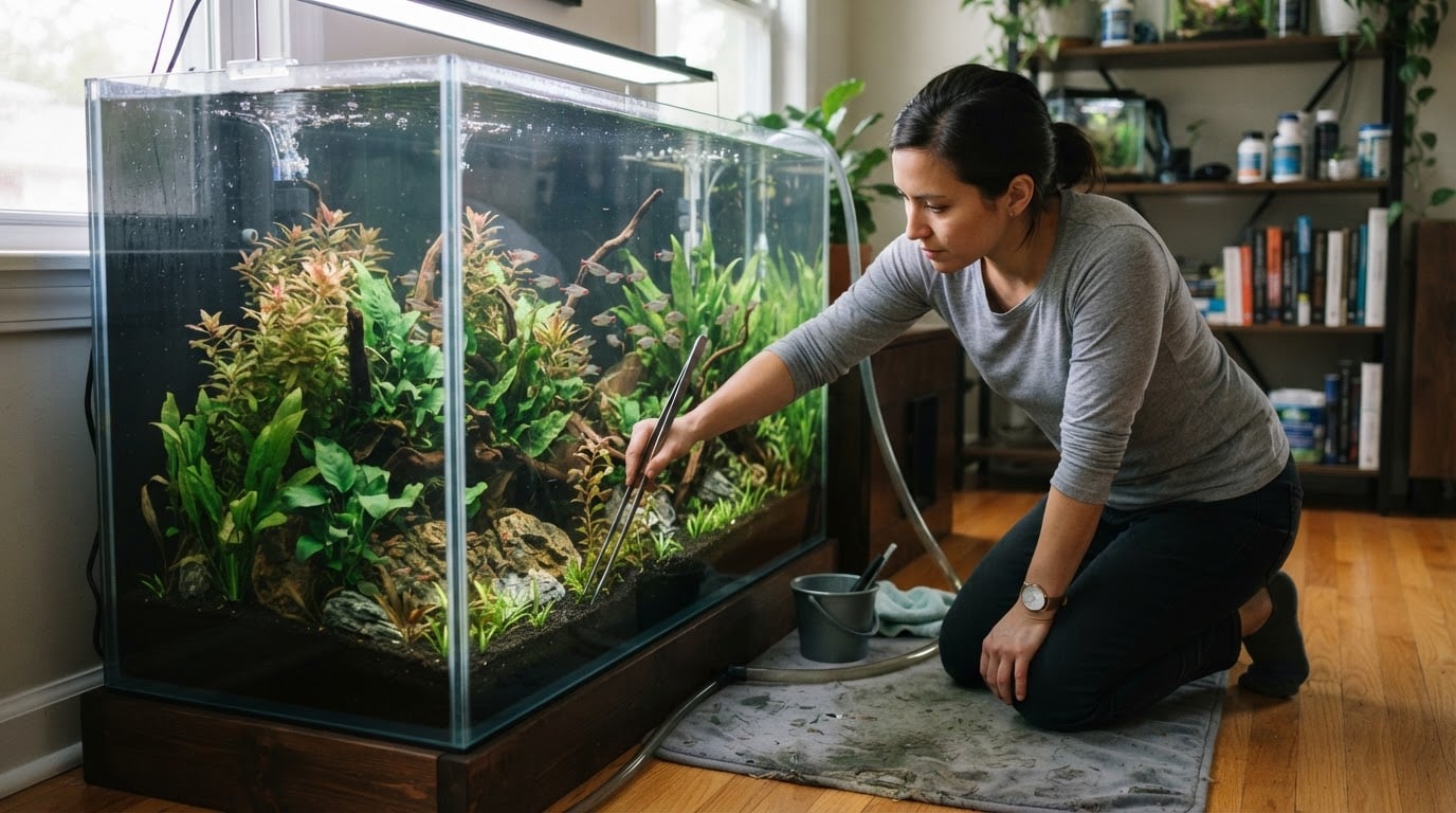 Editorial illustration for 75 vs 90 gallon aquarium.