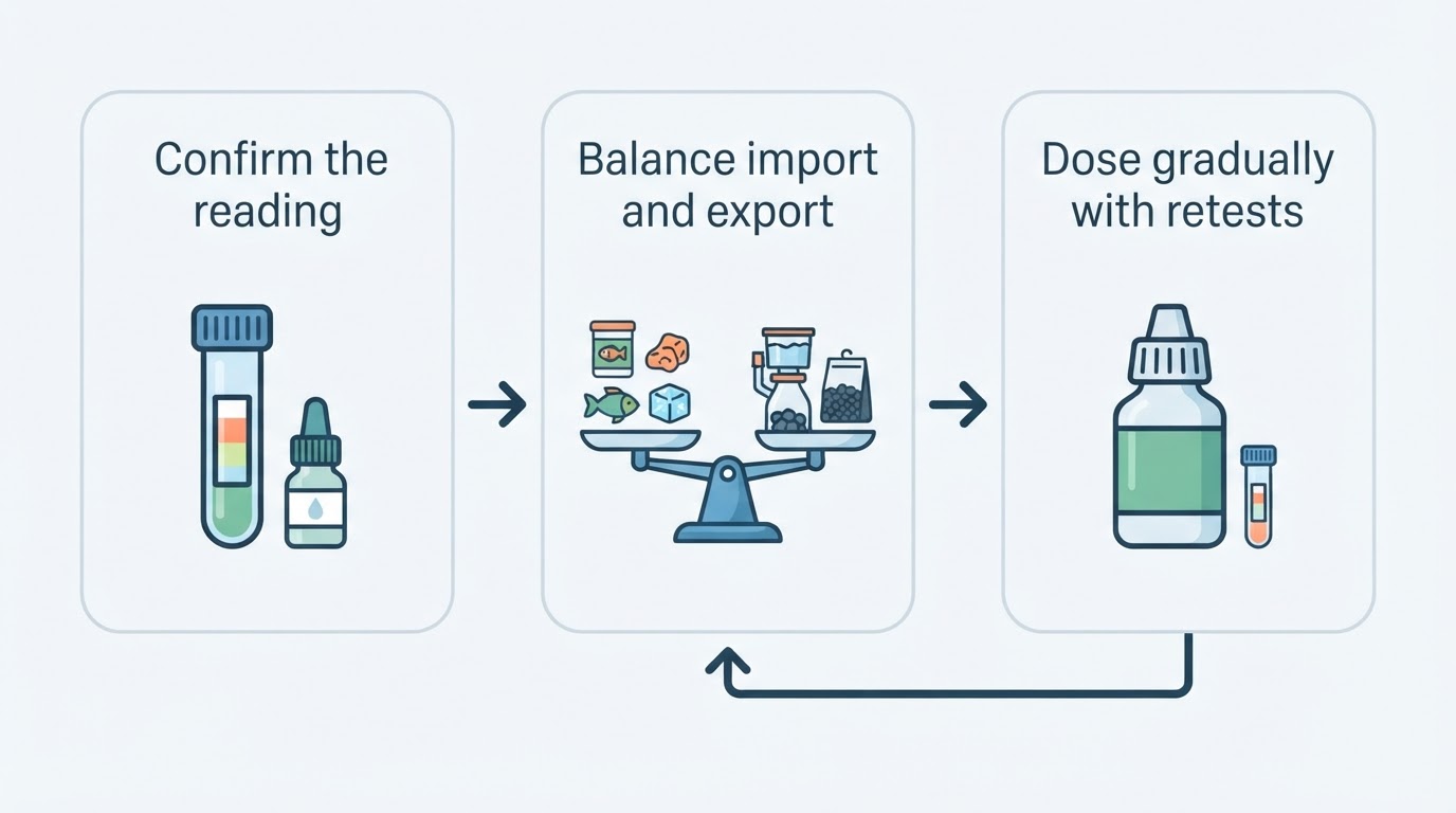 Workflow diagram for how to raise nitrates in reef tank.