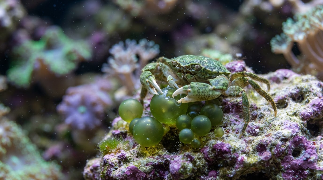 Editorial illustration for what eats bubble algae in reef tank.