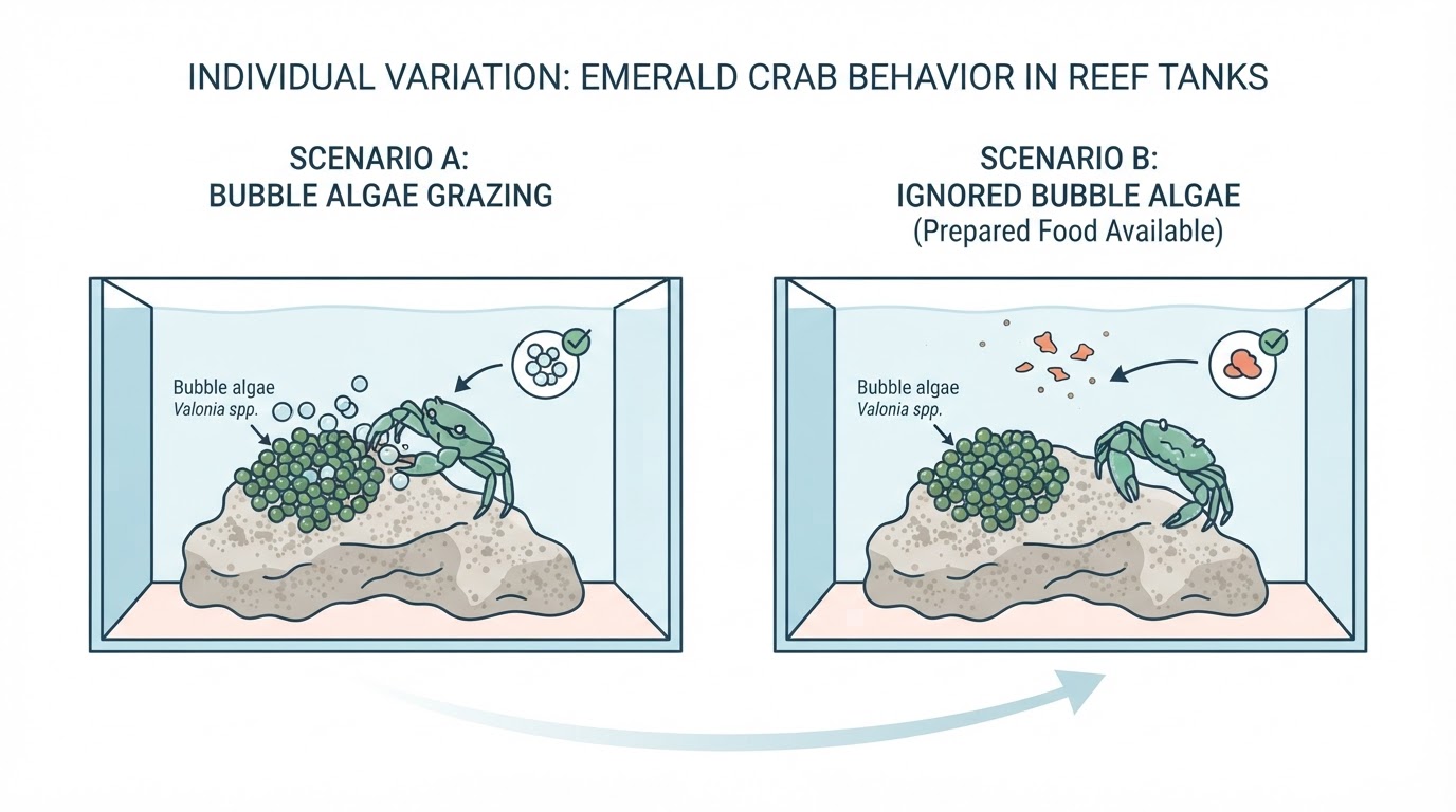 Workflow diagram for what eats bubble algae in reef tank.