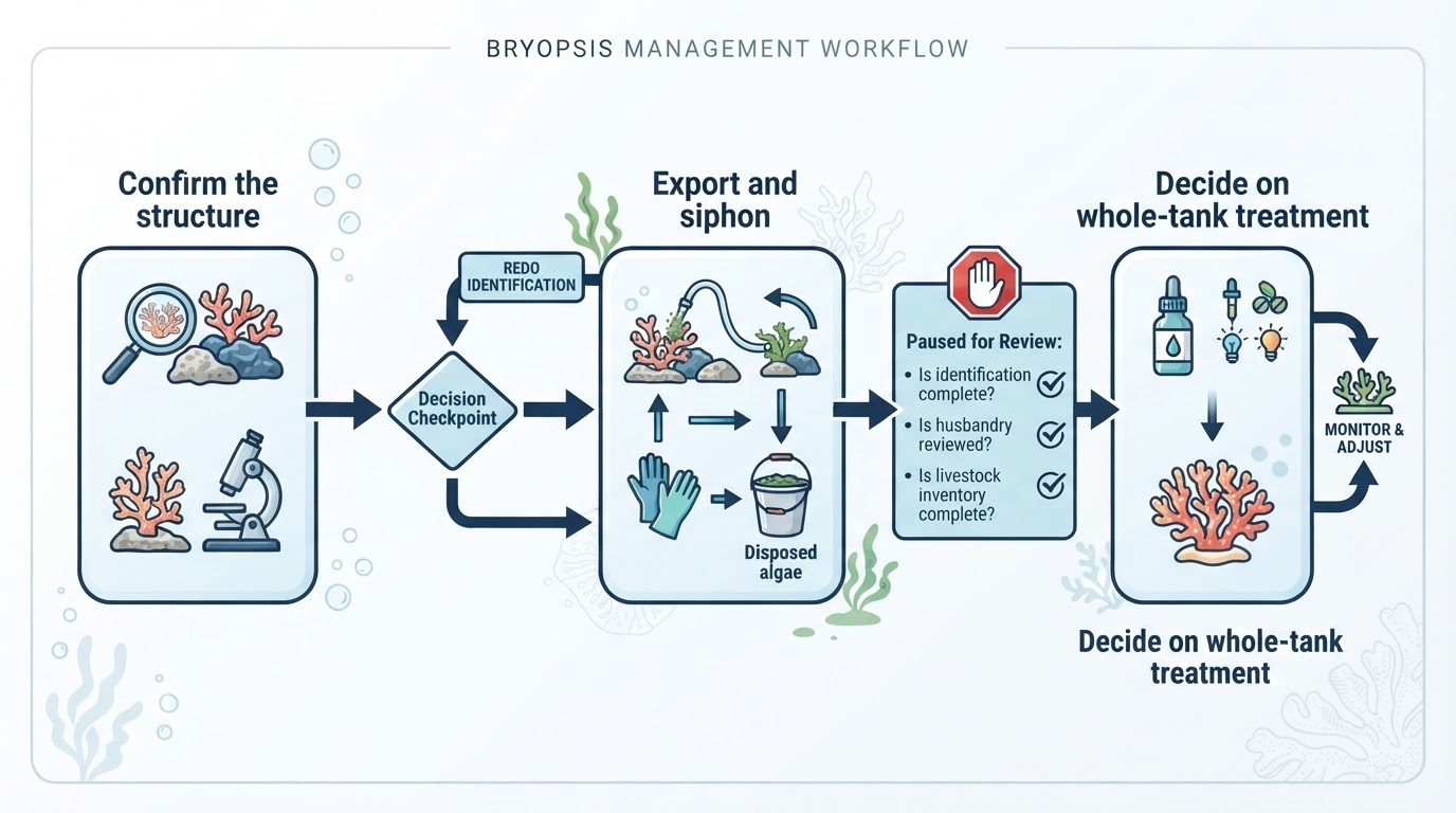 Workflow diagram for bryopsis algae reef tank.