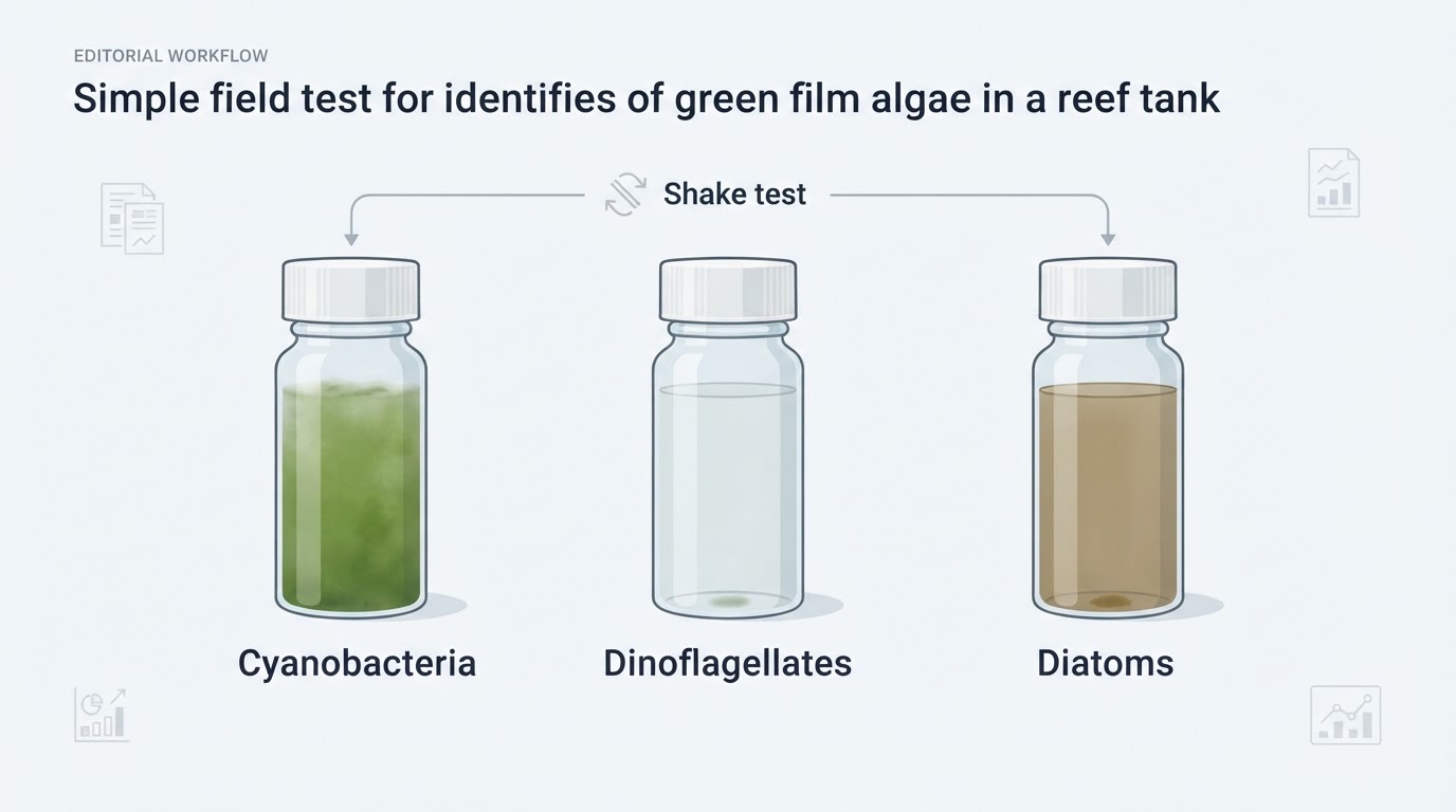 Workflow diagram for green film algae reef tank.