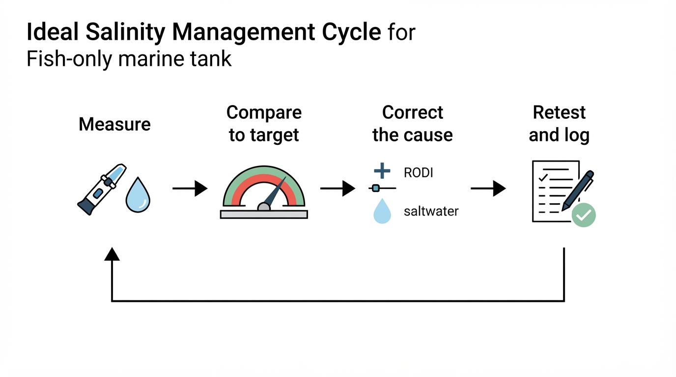 Workflow diagram for ideal salinity for fish only tank.